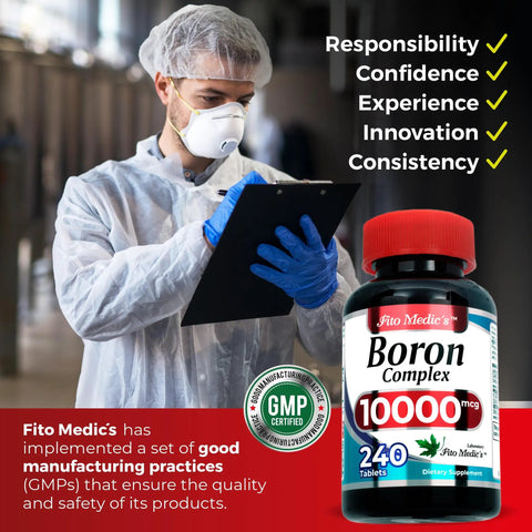 Scientist with GMP certified Ultra High Absorption Boron Supplement 10 mg per serving 240 servings bottle