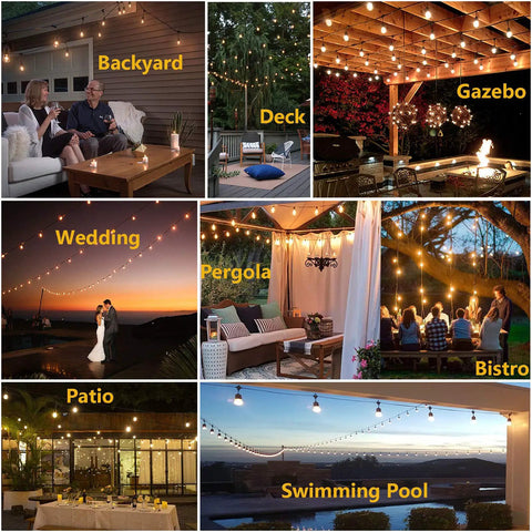 Outdoor String Lights 150 Ft LED Shatterproof Patio Lighting With 50 Waterproof Bulbs for Backyard Bistro Wedding Vibe