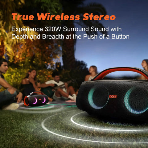 Extreme Boom Pro 100W Outdoor Speaker With Dual 40W Woofers And Dual 10W Tweeters DSP Enhanced Sound Bluetooth 5.3 IPX6 Waterproof in use at an outdoor party.