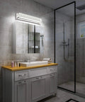 Bathroom with Crystal Chrome LED Vanity Light Bar For Bathroom, Dimmable And Flicker-Free 18W Over Mirror Fixture above mirror