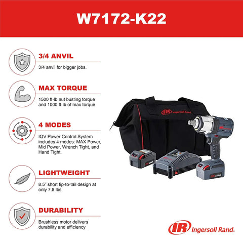 Three Quarter Inch 20V Brushless Impact Wrench Kit With Four Power Modes, LED Ring Light, And Dual Battery Pack