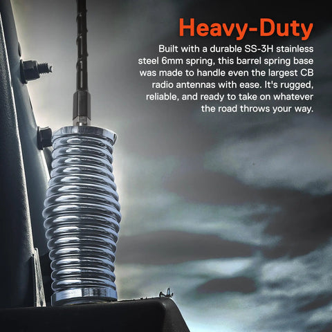 Black 2-Piece Heavy-Duty Stainless Steel CB Radio Antenna Spring Mount Base for Offroad UTV ATV close-up view