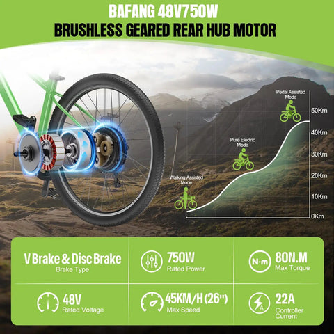 G0900 48V 750W Rear Hub Ebike Conversion Kit For 27.5 Inch Mountain Bikes With SW2M58 Display And PAS Sensor, Fits 135-142mm Dropouts, V-Brake Or Disc Compatible, Brushless Geared Motor, Programmable Controller For Smooth Power