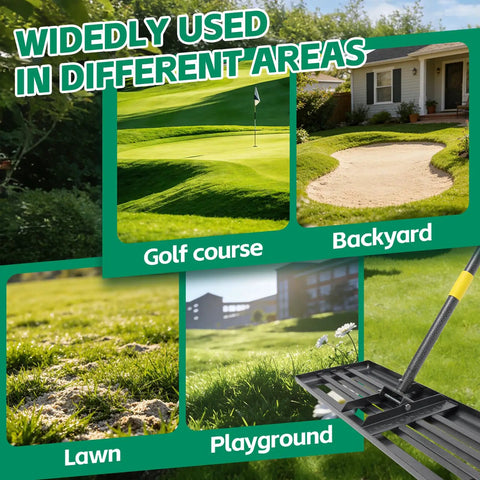 Heavy Duty Lawn Leveling Rake With A 30 Inch By 10 Inch Wide Blade And A 6 Ft Adjustable Handle For Soil Dirt Sand And Compost usage