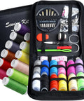 Portable Mini Sewing Kit For Travel And Home Use With Zipper Case And 74-Piece Gear Includes 12 Color Threads Scissors Needles Tape.