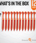 Orange Screw In Tent Stakes 12 Pack For Sand No Drill Needed Ground Anchors With Maximum Grip And Long Lasting Hold