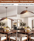 33.4" Large Wood Pendant Lights, Mid-Century Modern Natural Black Walnut Wood Pendant Light Fixture in two installation options.
