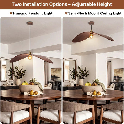 33.4" Large Wood Pendant Lights, Mid-Century Modern Natural Black Walnut Wood Pendant Light Fixture in two installation options.