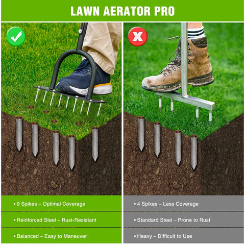 Manual Lawn Aerator Spike Tool With Nine Two Point Two Inch Iron Spikes For Deep Soil Aeration And Dethatching Comparison