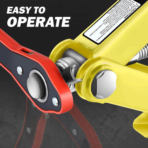 Close-up of Heavy Duty 1.5 Ton Scissor Jack With Straight Talk Ratchet Design and No Sweat Grip showing ease of operation.