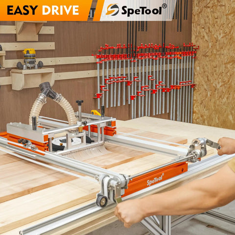 Ready To Roll Manual Drive Upgrade For Custom Slab Flattening Mill Featuring Adjustable Cut To Fit Timing Belts and Straightforward Assembly for Serious Home Shop Woodworking in use.