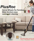 PlusRoc 8-pack stainless steel self-adhesive caster wheels for furniture; 28 lb per wheel, 360° swivel, close-up view
