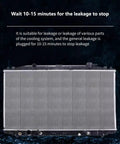 Radiator cooling system display with text about leakage repair using Radiator Stop Leak Sealer And Conditioner Kit For Cooling System Repair Safe For All Metals And Hoses Keeps Your Ride Cool Fixes Heater Core And Freeze Plugs Includes Repair Tubes For Quick Engine Coolant Fix