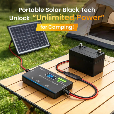 High Efficiency 12V 10A MPPT Solar Charge Controller With LCD Display And Type C USB Output in camping setup
