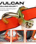 Beefed Up Auto Hauler Tie Down Straps With Rolling Idler, 3 Cleat System, 120 Inch Length, 4 Pack, PRO Series, close-up view