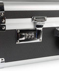Close-up of lock on Medium Aluminum Hard Case With Pre Cut Foam For Easy Travel And Storage Of Drones And Gear