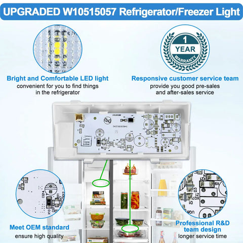 Upgraded W10515057 Refrigerator LED Light With Cover Replacement Easy Install For Kenmore Whirlpool Maytag Product Features