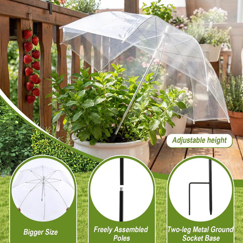 4 Pack Transparent Plant Umbrellas With Adjustable Stands, Waterproof Portable Greenhouse Shade For Small Plants And Potted Flowers, 25 Inch Diameter Clear Umbrellas For Garden Beds