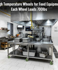 NINOSO high-temperature caster wheels, 4x1.5 in epoxy resin, 5/16 bore, set of 2 installed on stainless steel kitchen cart