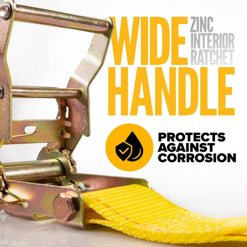 Close-up of zinc ratchet mechanism with yellow strap from Heavy Duty E Track Straps 2 Inch By 12 Foot 10 Pack With Spring E Fittings
