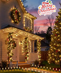 House adorned with Outdoor Christmas Pathway Lights 26 Ft Connectable C9 LED String Lights Waterproof With 20 LEDs And Stakes For Walkway Driveway Warm White Weatherproof Outdoor Decor For Front Porch Walkways And Garden Paths