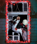 Haunting Halloween Window Curtain With 16.4 Ft LED Lights, Creepy Clown Backdrop And Joker Poster Decor For Doors And Walls