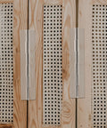 Self Adhesive Inset Cabinet Hinge Set for Tiny DIY Projects on wooden cabinet with foldable clear plastic design.