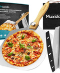 Aluminum Pizza Peel And Rocker Cutter Set 12 By 14 Inch With Foldable Wooden Handle Lightweight Stainless Steel Finish