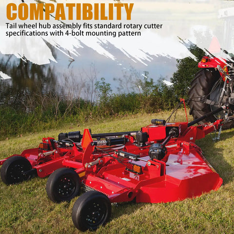 Beefy Tail Wheel Hub For Rotary Cutter, 4 Bolt Holes, 1 Inch Axle Universal Fit on Red Agricultural Machinery in Field