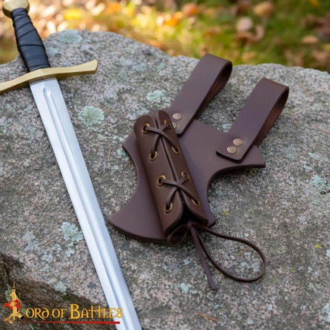Medieval Leather Sword Frog Holster For Dagger Rapier And Sabre Props on stone, thick leather belt holder
