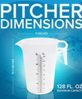 Image showing the Eight Ounce Plastic Measuring Pitcher Built To Last Multipurpose For Chemicals Oil Pool And Lawn With Ounce And Milliliter Increments Durable Food Grade Polypropylene Chemical Resistant Cup Measure, highlighting dimensions and capacity.