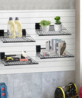 Heavy Duty Slatwall Shelves 16 Inch Wide Wire Shelf Organizer For Garage Workshop Kitchen And Office Slatwall Accessories Durable Powder Coated Finish 2 Pack installed with items