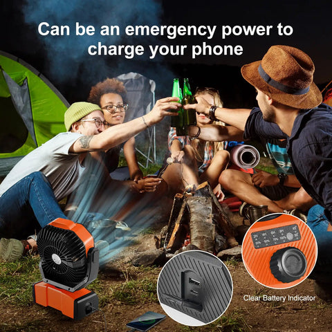 Group camping with 40000mAh Camping Fan With LED Light Remote And Hook Rechargeable Oscillating Tent Fan for power outs travel RV job site
