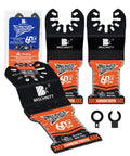 Heavy Duty Carbide Oscillating Multi Tool Blades 3 Pack With Dead Nuts Tight Quick Release Mount for cutting hard metal and wood.