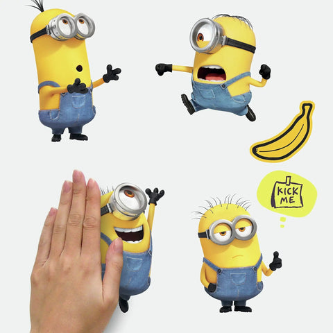 Minions The Rise Of Gru Peel And Stick Vinyl Wall Decals Set Of 30 featuring hand applying decals on smooth surface