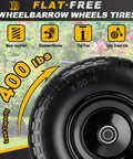 No Flat 4 To 6 Wheel And Tire Set With 13 Inch Wheels Solid Foam Filled Tires For Wheelbarrows Garden Carts Two Pack