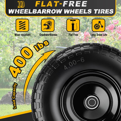 No Flat 4 To 6 Wheel And Tire Set With 13 Inch Wheels Solid Foam Filled Tires For Wheelbarrows Garden Carts Two Pack