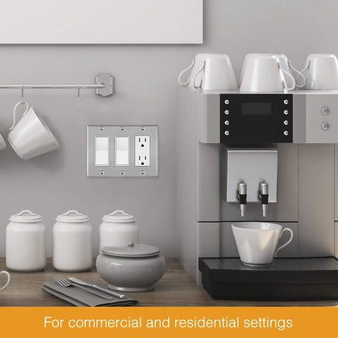Heavy Duty Stainless Steel Wall Plate For Decorator Switch And Outlet, Three Gang, 4.5 By 6.38 Inches, kitchen setting