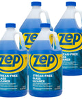 Four bottles of Zep Streak Free Glass Cleaner That Delivers Spotless Windows And Mirrors Fast With An Ammonia Based Professional Grade Formula
