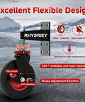 8 Inch Heavy Duty Gate Wheel With Brake For Wooden Gates And Metal Tube Gates, displayed with 360 degree rotation and brake function
