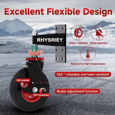 8 Inch Heavy Duty Gate Wheel With Brake For Wooden Gates And Metal Tube Gates, displayed with 360 degree rotation and brake function