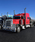Red truck on Vodaland Permeable Pavers EasyPave Grass And Gravel Driveway Grid 2 Inch Depth 35 Square Feet 14 Units Black