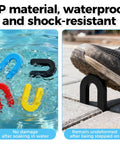 Ultra Handy Plastic Shims Kit For Leveling Tiles And Surfaces Color Coded Horseshoe And U Shims floating in water.