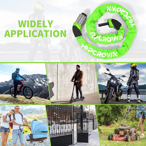 Heavy Duty Metal Digital Dial Chain Lock For Bikes And Electric Scooters Three Point Two Foot Long With 5 Digit Keyless Combination Neon Green