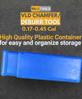 Get Your Hands On This Awesome McJ Tools Reload Chamfer Deburr Tool For Vld Cases in a blue storage container.