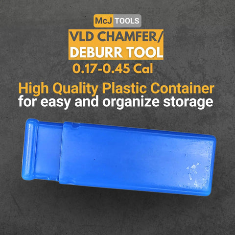 Get Your Hands On This Awesome McJ Tools Reload Chamfer Deburr Tool For Vld Cases in a blue storage container.