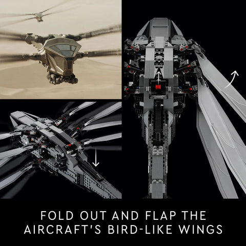 Dune Atreides Royal Ornithopter Build Set 10327 for Adults with foldout flappable wings and detailed cockpit design