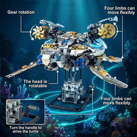 Mechanical Sea Turtle Gear Driven Model Kit With 1277 Pieces, steampunk ocean animal with gear rotation, LED light