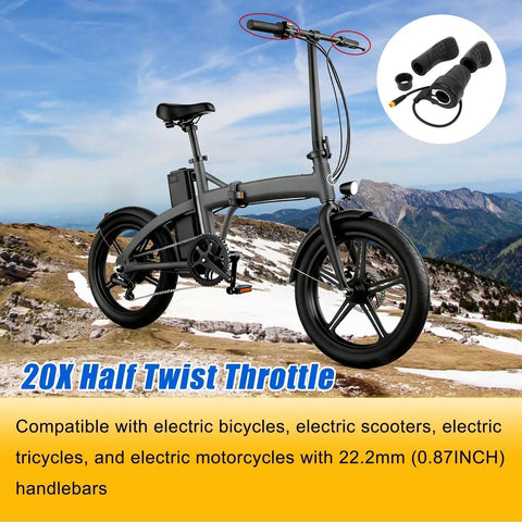 Half Twist E Bike Throttle Grip For 12V To 72V Systems Waterproof 3 Pin Connector 22.5mm Handlebar Replacement shown on mountain bike