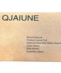Box labeled QJAIUNE for Back Mount Finger Edge Pulls 80mm Aluminum Concealed Tab Handles, 12 pieces, silver, stainless steel, aluminum.